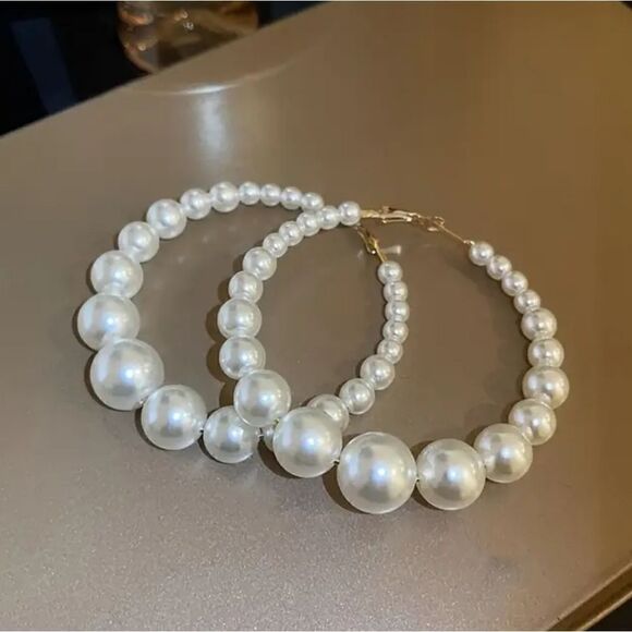 3 for $26 - Pearl Hoop Earrings - Picture 3 of 7
